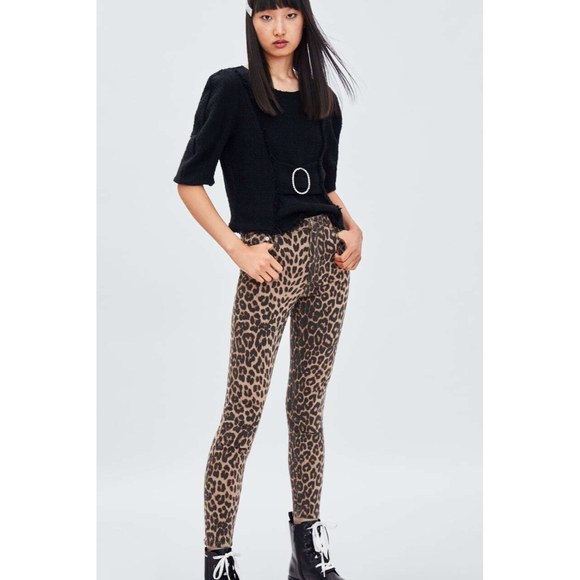 NWT ZARA Leopard Print Hi-Rise Skinny Jeans Animal print-0327 / 221 / 051 - Picture 3 of 12